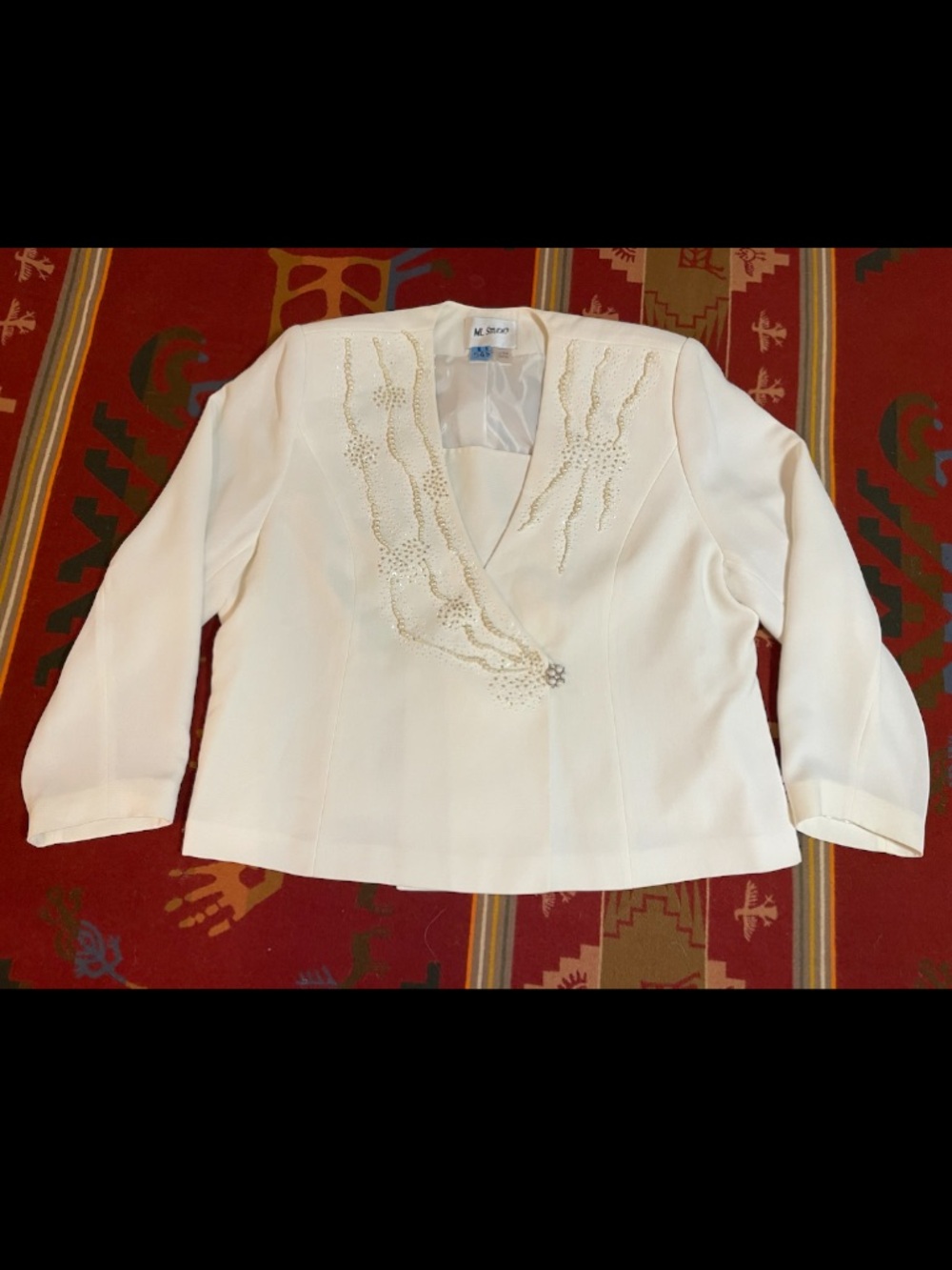 Vintage ML Studio Evening Jacket Blazer White Pearl Sequin Asymmetrical 24W